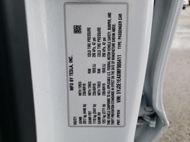 5YJ3E1EAXMF986411 Tesla MODEL 3