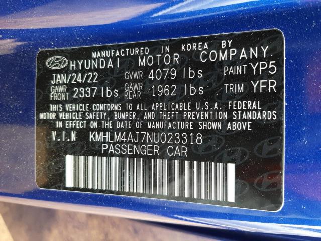 2022 HYUNDAI ELANTRA BL - KMHLM4AJ7NU023318