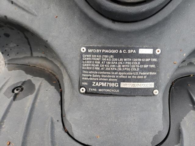 2007 PIAGGIO SCOOTER ZAPM798G7H7002381