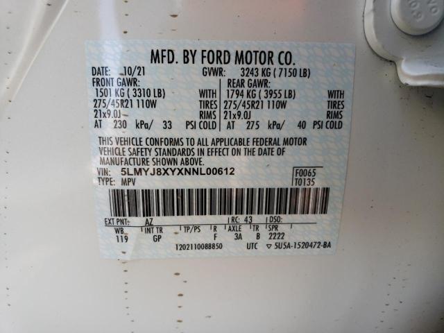 2022 LINCOLN AVIATOR GR 5LMYJ8XYXNNL00612