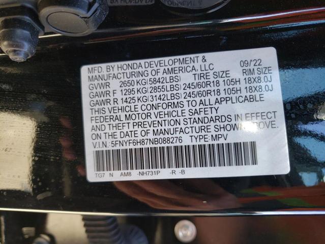 2022 HONDA PILOT TRAI 5FNYF6H87NB088276