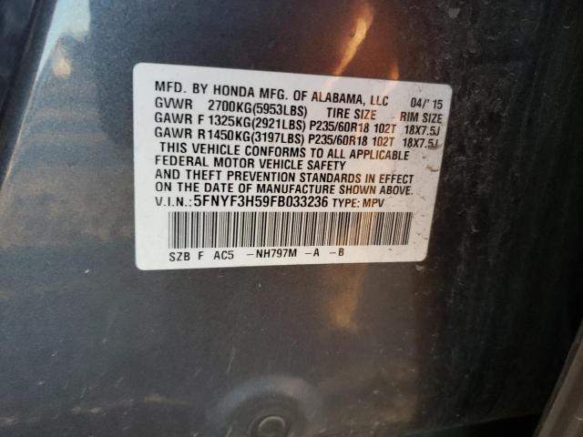 2015 HONDA PILOT EXL 5FNYF3H59FB033236