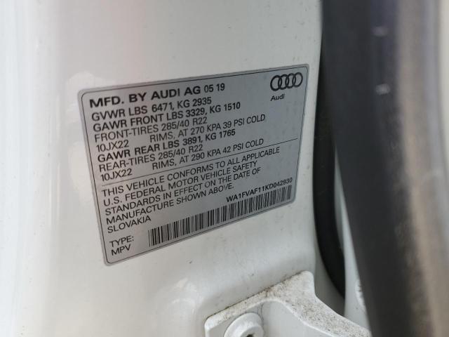 2019 AUDI Q8 PRESTIG WA1FVAF11KD042930