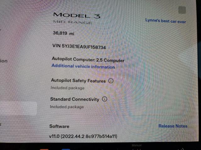 5YJ3E1EA9JF158734 Tesla MODEL 3
