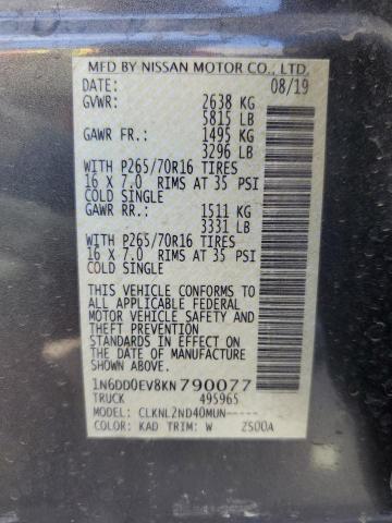 1N6DD0EV8KN790077 Nissan Frontier Sv