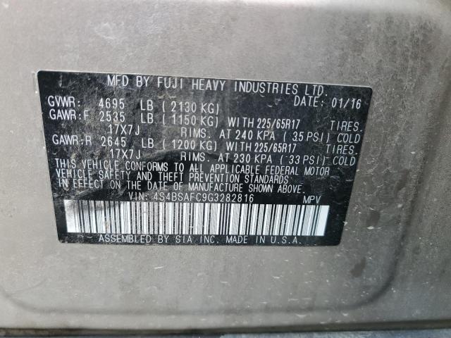 4S4BSAFC9G3282816 Subaru Outback 2.5i Premium