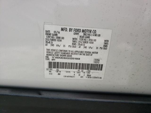 2016 FORD EXPLORER X - 1FM5K8D80GGD01668