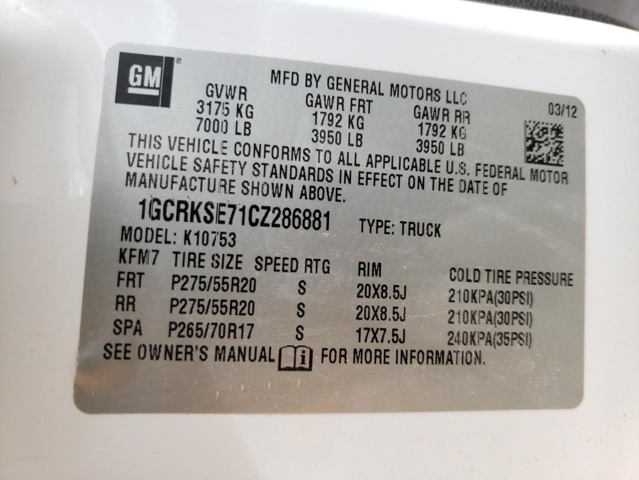 2012 Chevrolet Silverado K1500 Lt VIN: 1GCRKSE71CZ286881 Lot: 68265835