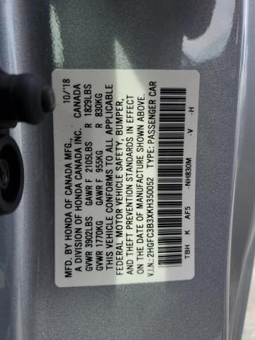 Honda CIVIC EX 2019 2HGFC3B3XKH350052 Image 12