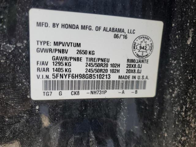 2016 HONDA PILOT TOUR - 5FNYF6H98GB510213