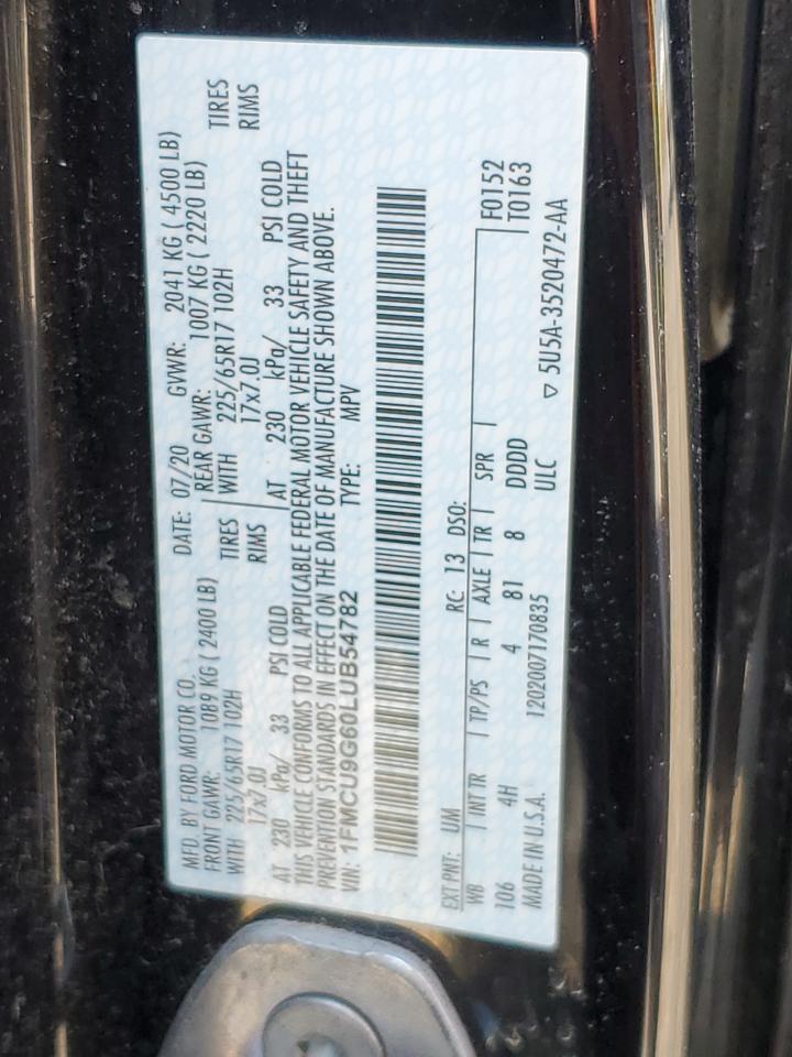 1FMCU9G60LUB54782 FORD ESCAPE 2020