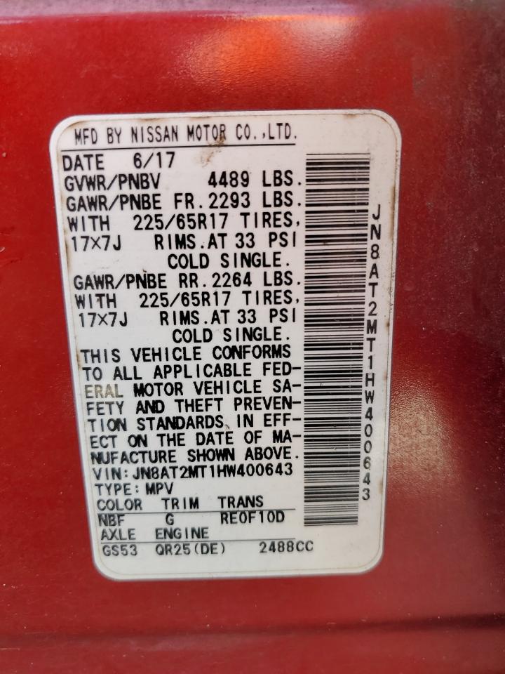 JN8AT2MT1HW400643 NISSAN ROGUE 2017