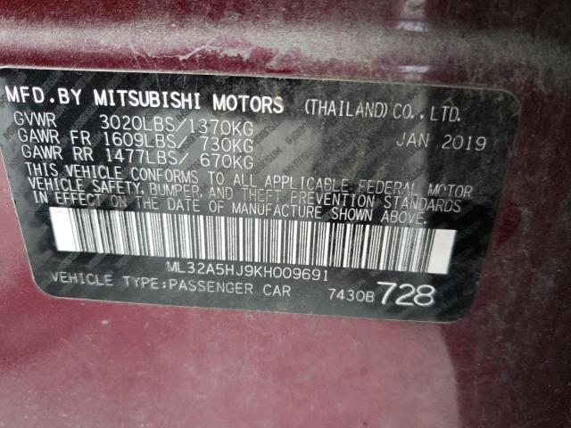 2019 MITSUBISHI MIRAGE LE ML32A5HJ9KH009691