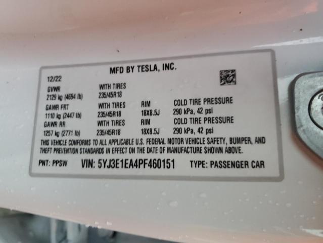 5YJ3E1EA4PF460151 Tesla MODEL 3