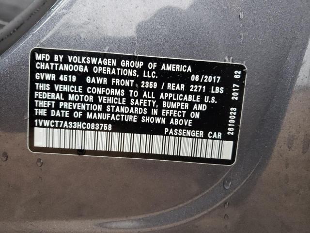 2017 VOLKSWAGEN PASSAT SEL - 1VWCT7A33HC083758