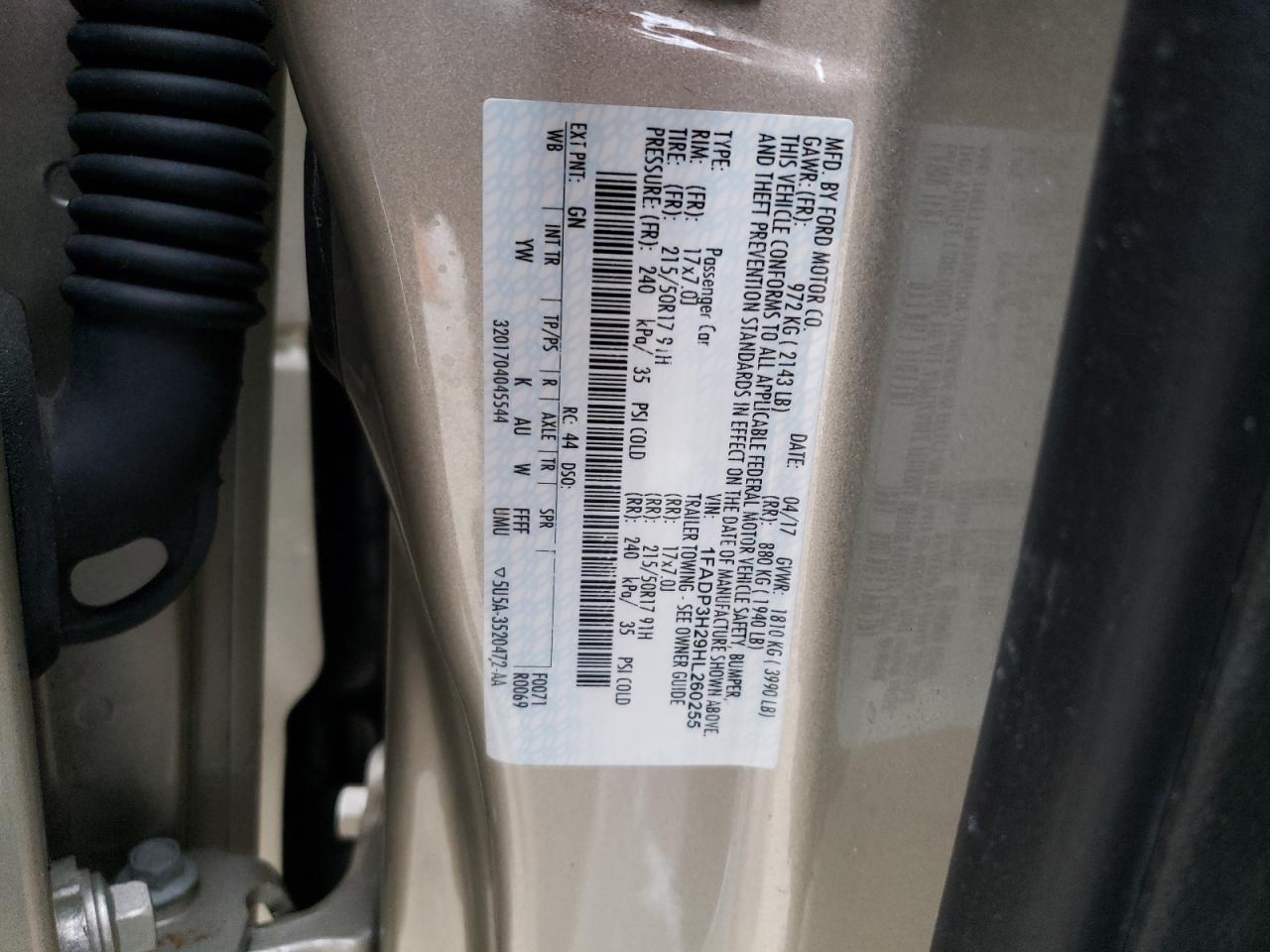 1FADP3H29HL260255 FORD FOCUS 2017