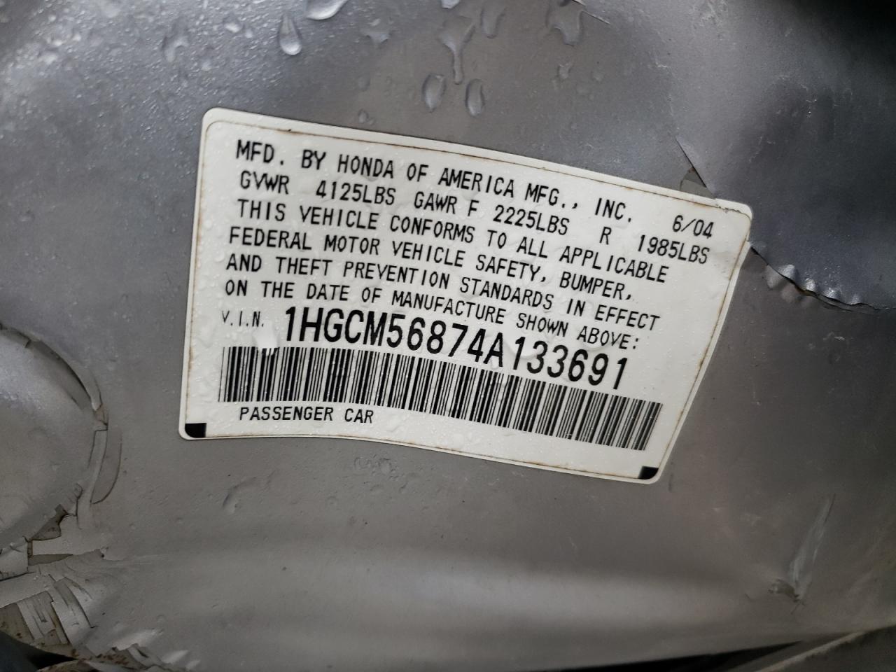 2004 Honda Accord Ex VIN: 1HGCM56874A133691 Lot: 44462783