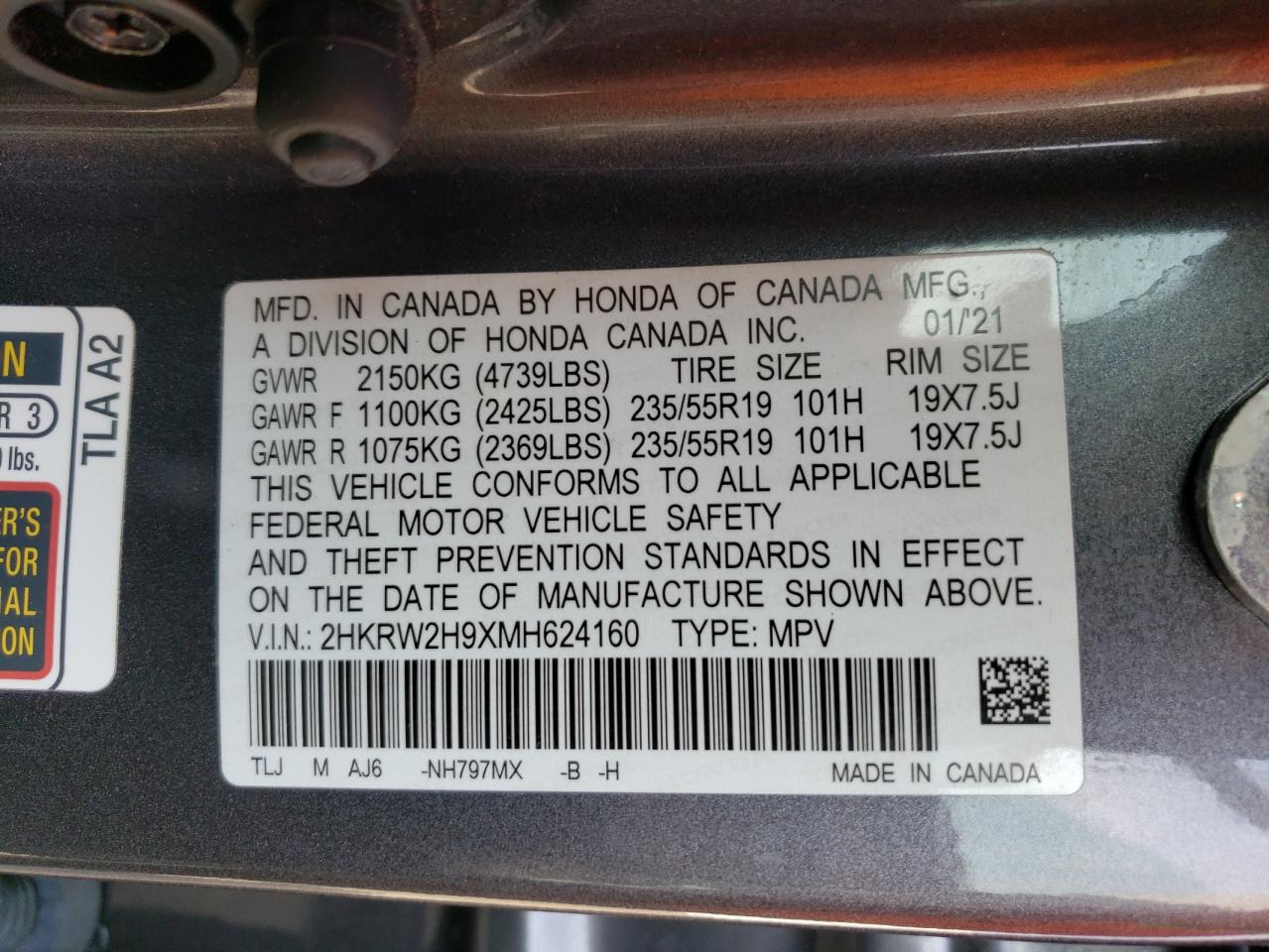 2HKRW2H9XMH624160 HONDA CRV 2021