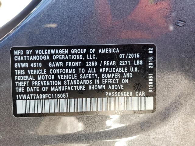 2015 VOLKSWAGEN PASSAT S 1VWAT7A38FC115057