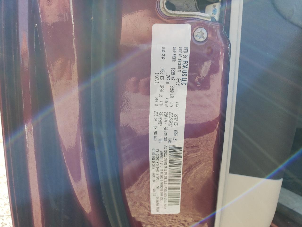 2C4RC1BG0KR730210 CHRYSLER PACIFICA 2019