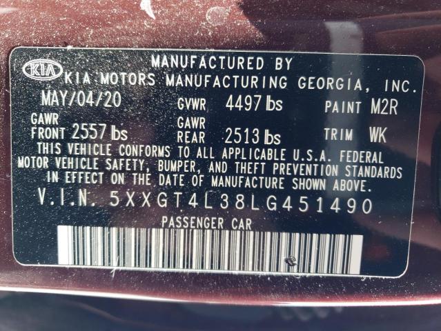 5XXGT4L38LG451490 KIA Optima Lx