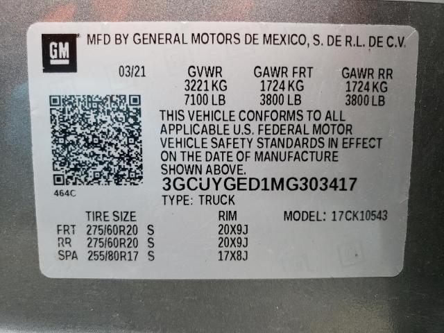 2021 CHEVROLET SILVRDO LT 3GCUYGED1MG303417
