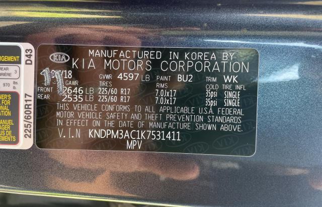 KNDPM3AC1K7351411 KIA Sportage Lx