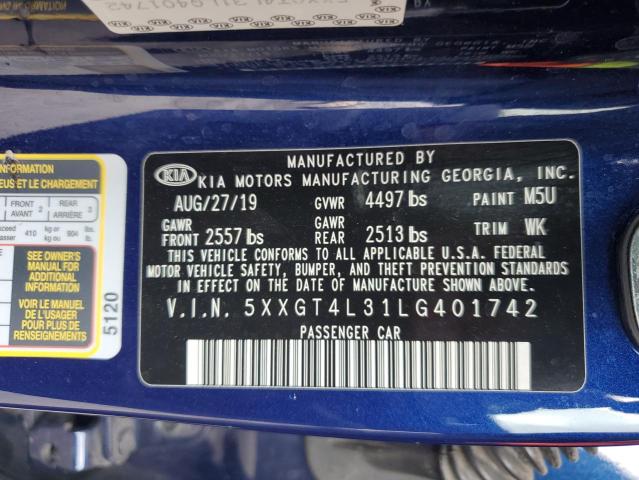 5XXGT4L31LG401742 KIA Optima Lx