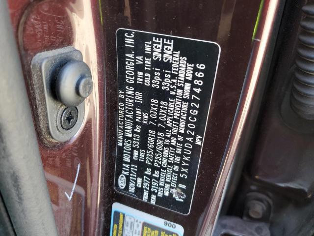 5XYKUDA20CG274866 KIA SORENTO EX