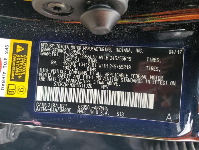 5TDKZRFHXHS514026 Toyota Highlander Se