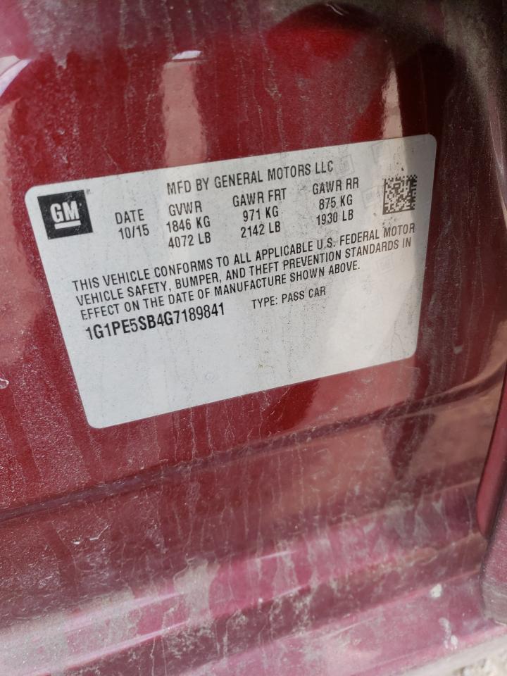 1G1PE5SB4G7189841 CHEVROLET CRUZE 2016