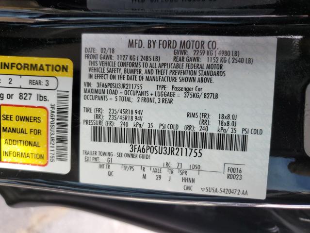 3FA6P0SU3JR211755 Ford Fusion Titanium/platinum Phev
