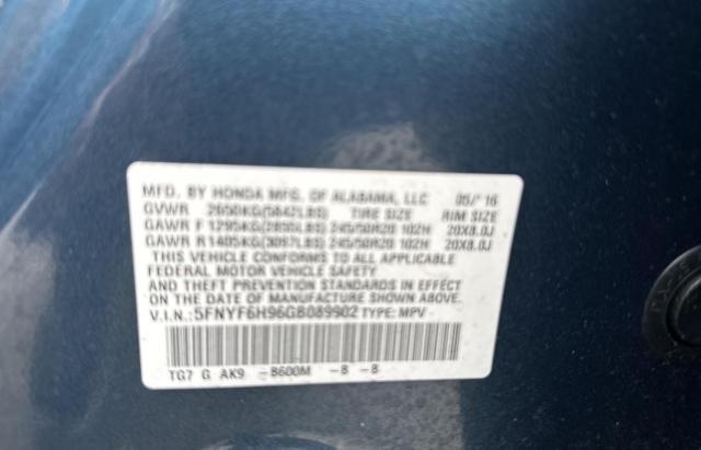 2016 HONDA PILOT TOUR - 5FNYF6H96GB089902