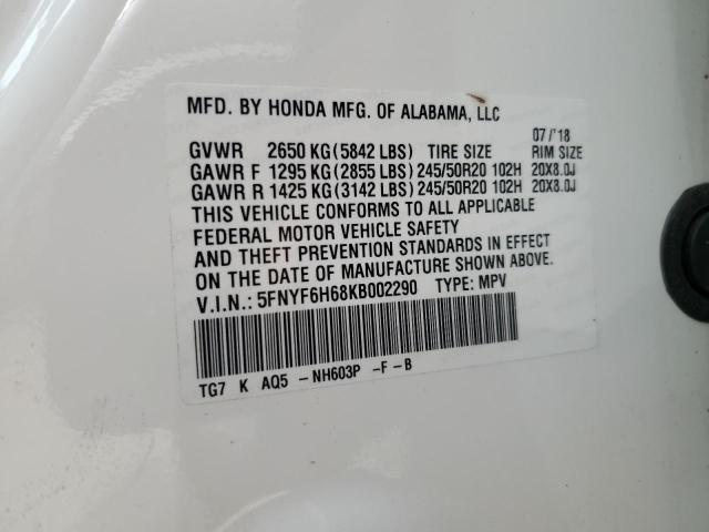 2019 HONDA PILOT TOUR - 5FNYF6H68KB002290