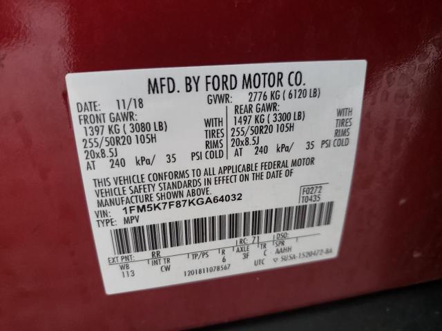 1FM5K7F87KGA64032 Ford Explorer Limited