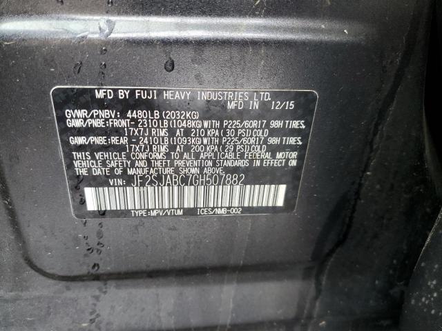 2016 SUBARU FORESTER 2 - JF2SJABC7GH507882