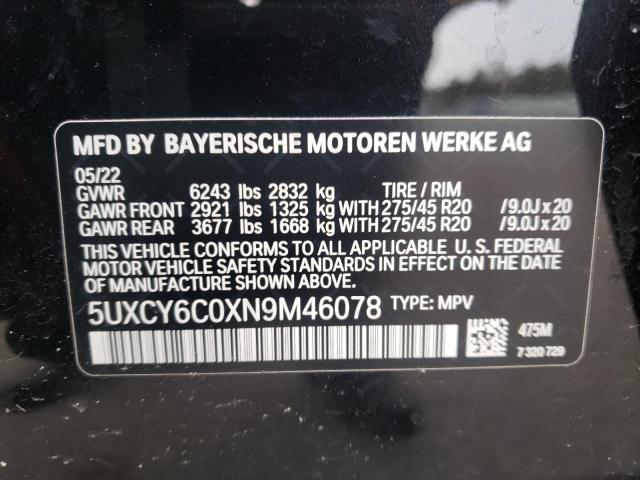 2022 BMW X6 XDRIVE4 - 5UXCY6C0XN9M46078
