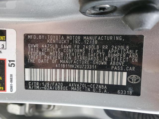2019 TOYOTA CAMRY 4D 2 - 4T1B11HK2KU723311
