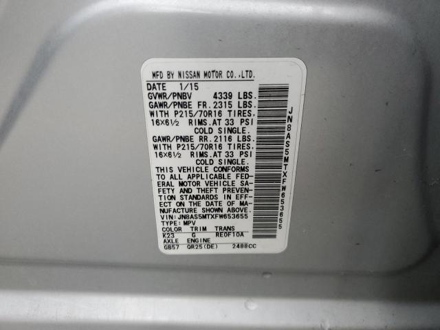 JN8AS5MTXFW653655 Nissan Rogue Select S