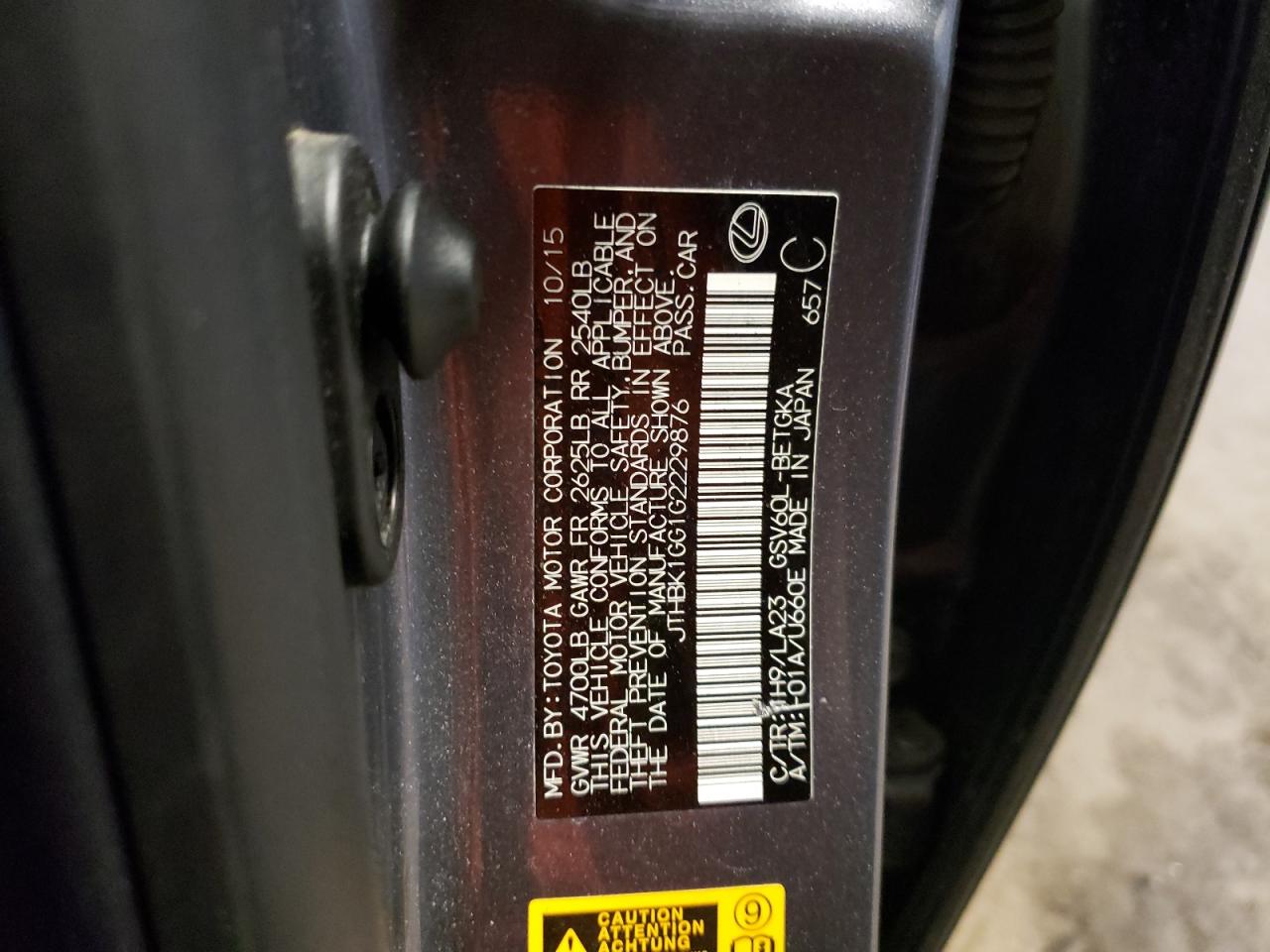 JTHBK1GG1G2229876 2016 Lexus Es 350