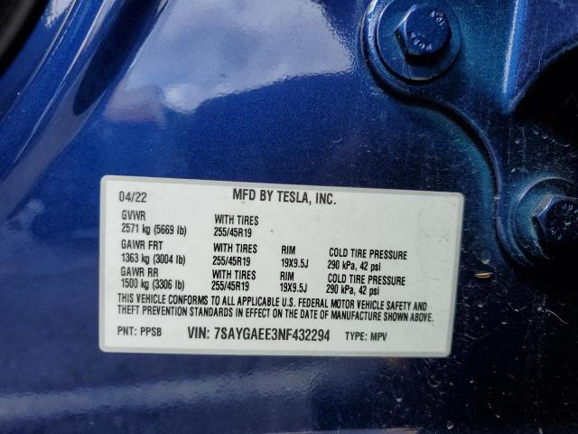 2022 TESLA MODEL Y 7SAYGAEE3NF432294