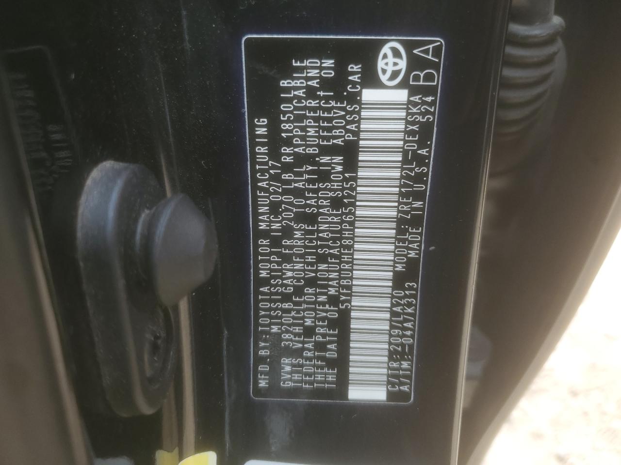 5YFBURHE8HP651251 TOYOTA COROLLA 2017