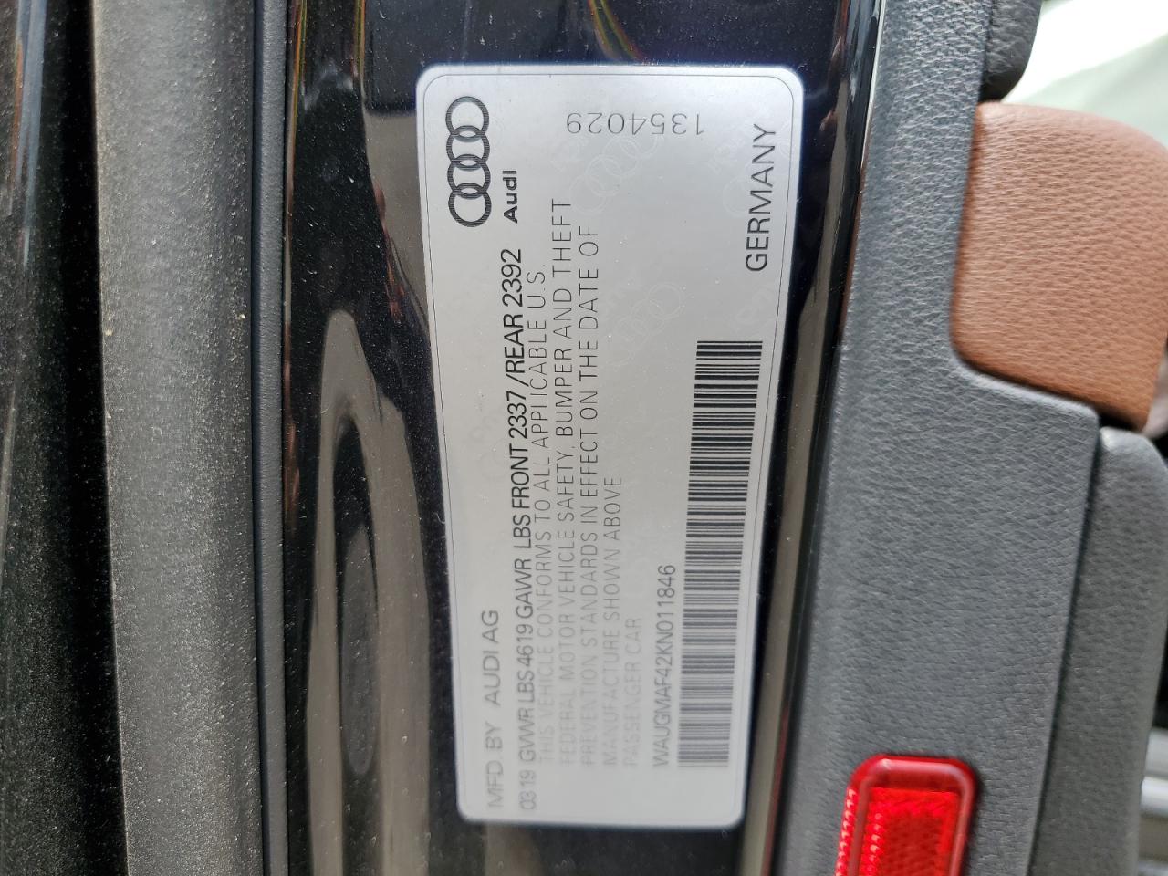 2019 Audi A4 Premium VIN: WAUGMAF42KN011846 Lot: 46174423