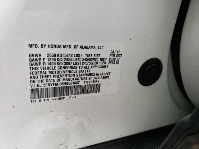 2017 HONDA PILOT ELIT - 5FNYF6H05HB061687