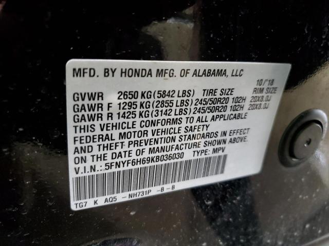 2019 HONDA PILOT TOUR - 5FNYF6H69KB036030