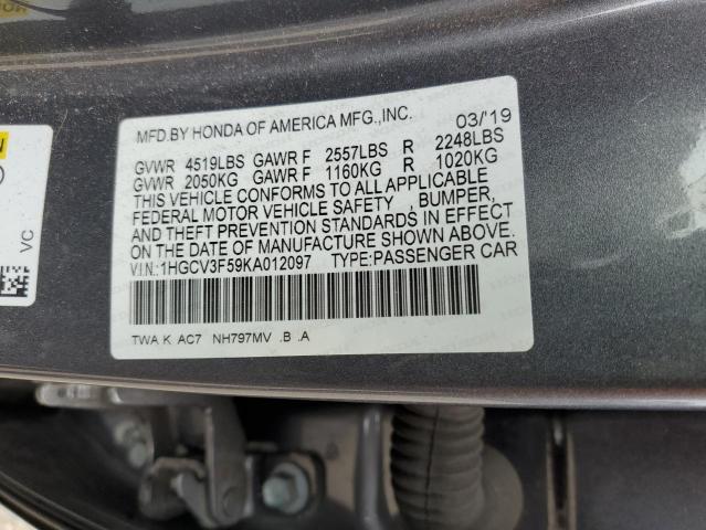 1HGCV3F59KA012097 | 2019 HONDA ACCORD HYB