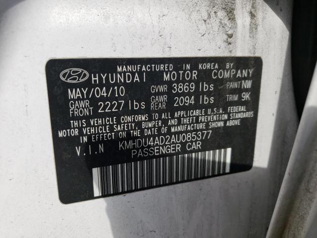 2010 Hyundai Elantra Blue VIN: KMHDU4AD2AU085377 Lot: 46219963