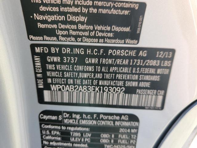 WP0AB2A83EK193092 Porsche Cayman S