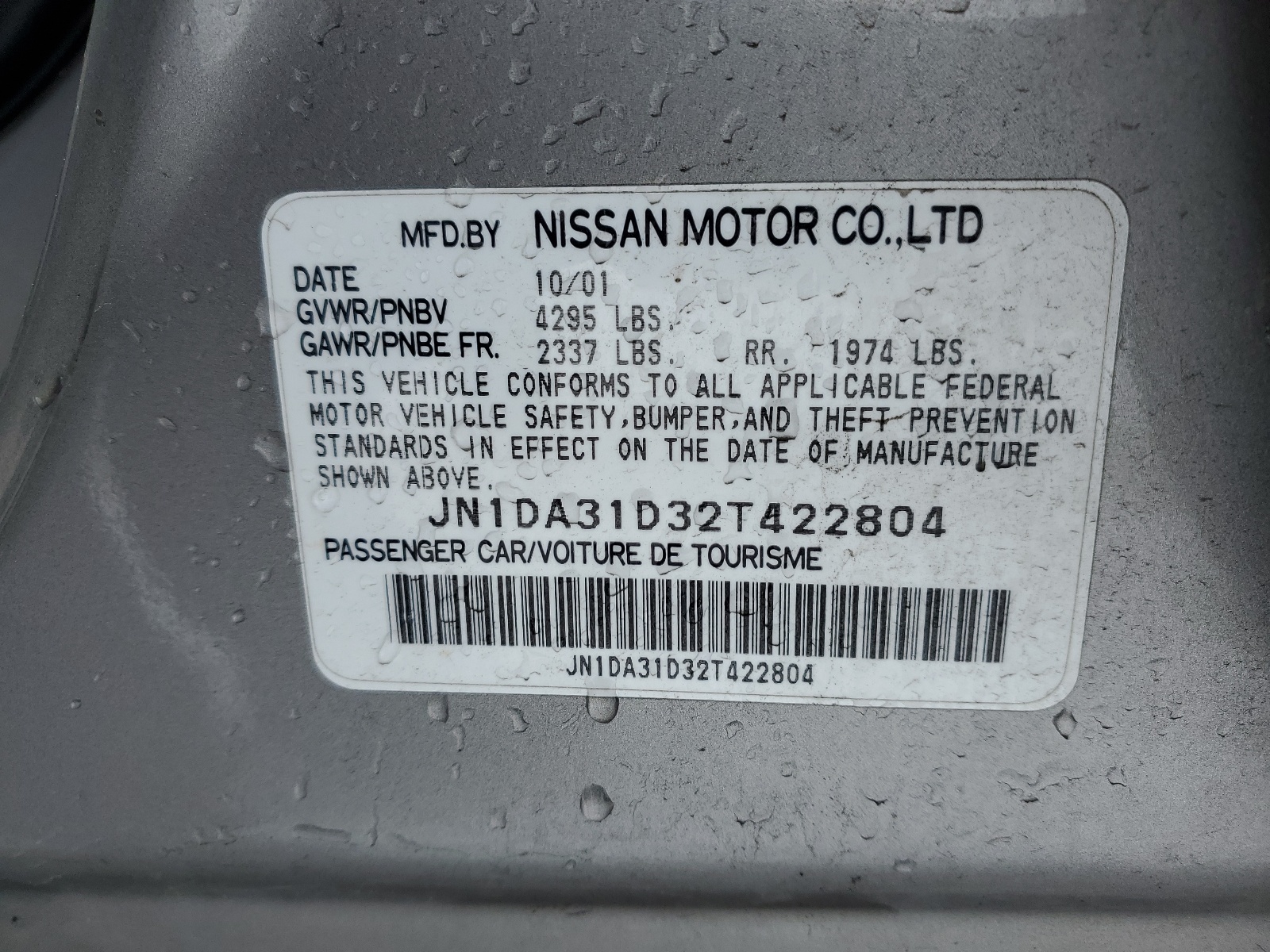 JN1DA31D32T422804 2002 Nissan Maxima Gle