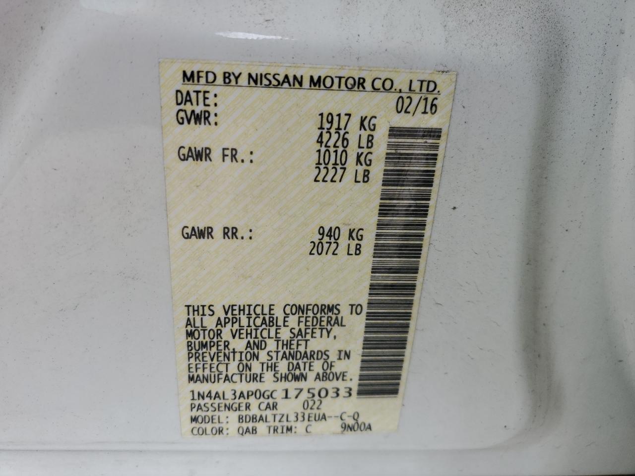1N4AL3AP0GC175033 NISSAN ALTIMA 2016